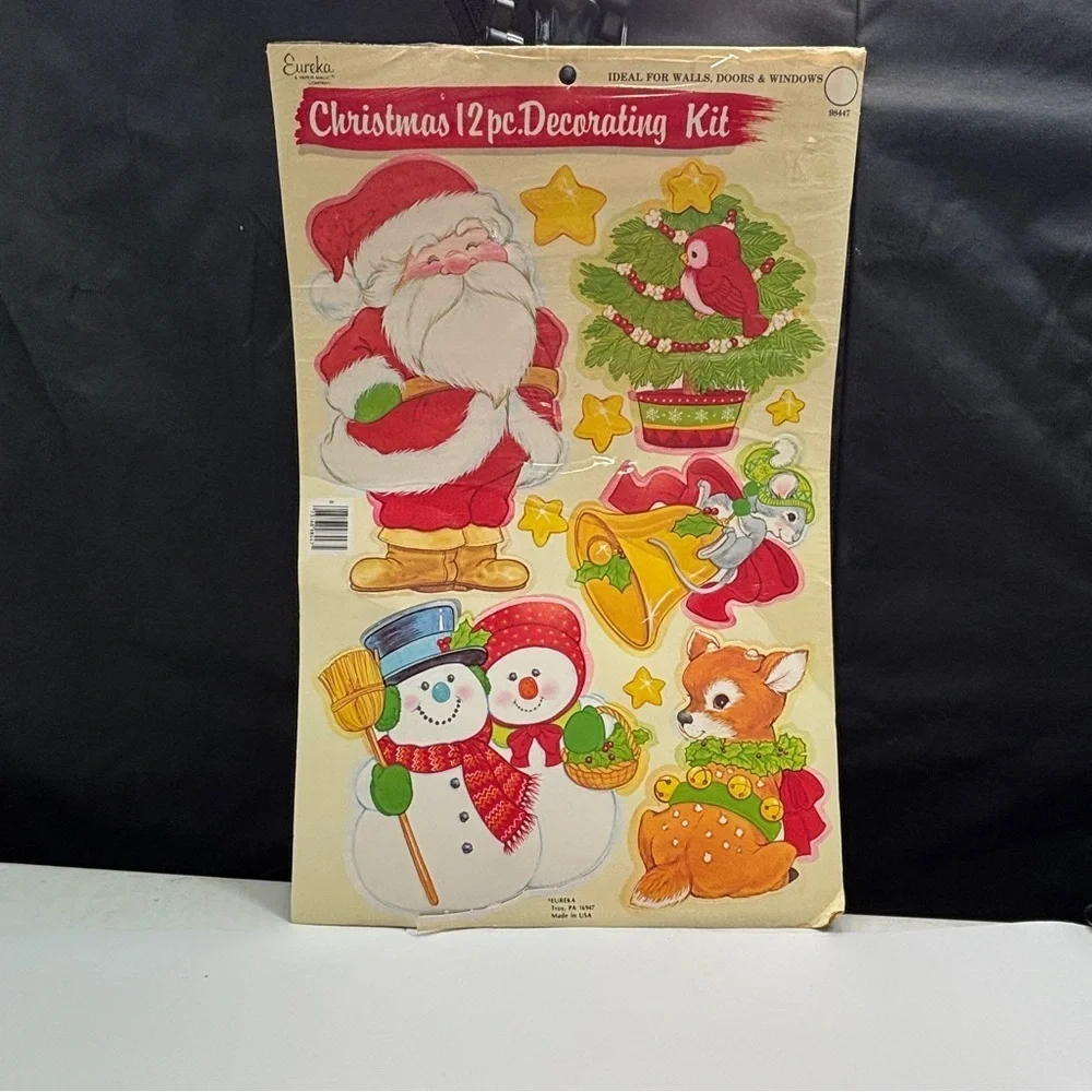 Vintage Eureka Christmas 12 pc Decorating Kit Santa Elf Snowman Around 6-9